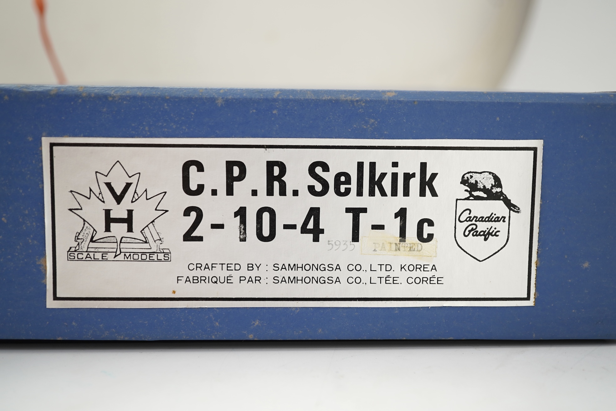 A boxed HO gauge VH Scale Models model of Canadian Pacific Railway, Selkirk 5935, 2-10-4 locomotive with bogie tender, powered for two rail operation.